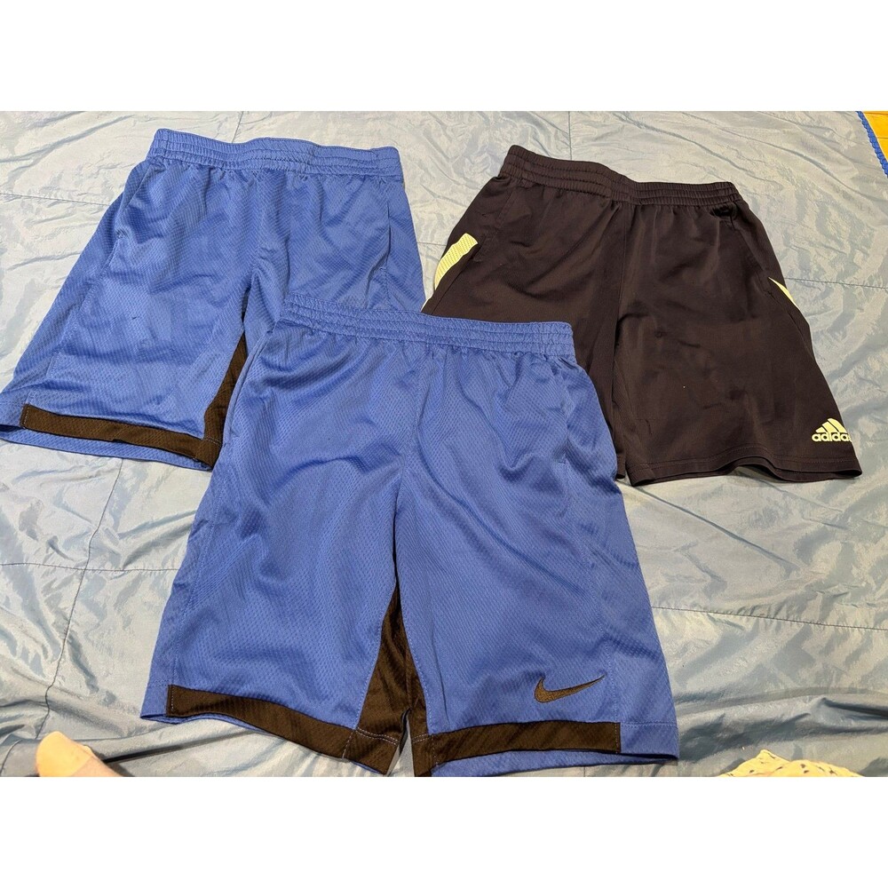 Nike adidas boys athletic shorts lot blue L 14/16 play